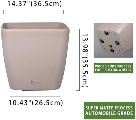 Dexceder 15x14 Self Watering Planter with Wheels (Taupe Matte) - Image 3