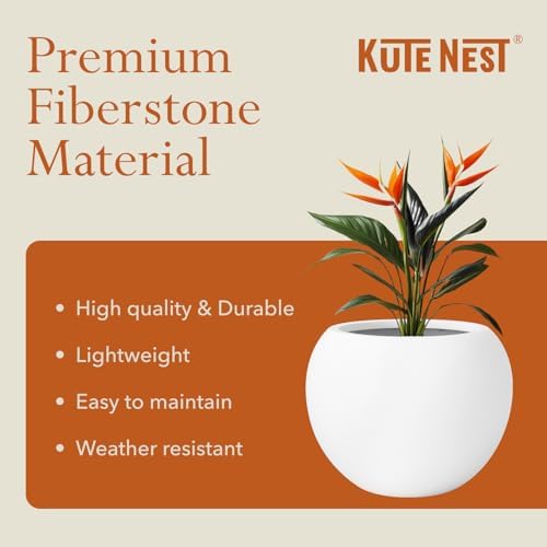 KUTE NEST 16" Dia - Premium Globo Fiberstone Outdoor Planter - White - Image 5