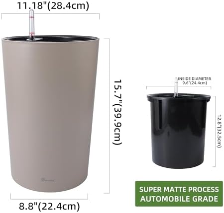 Dexceder 16x12 Self Watering Tall Planter (Taupe Matte) - Image 3