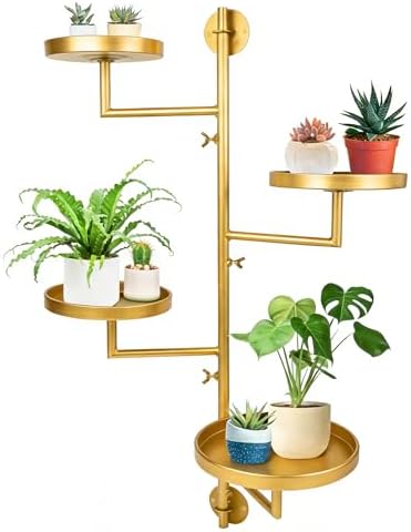 Rotating Window Plant Shelves with Adjustable Knobs, 4 Tiers Metal Wall Shelf for Plants Indoor, Sturdy Hanging Plant Holder, Window Wall Decor & Gardening Gifts (Golden) by Unknown