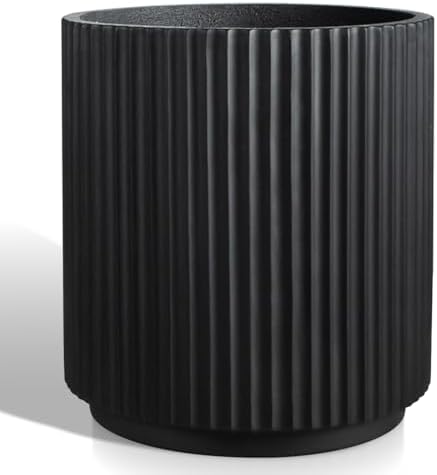 Heyzier Round Concrete Planter Outdoor Indoor, Large Cement Plant Pots for Flowers (Vertical Black, 12 inch) by Heyzier