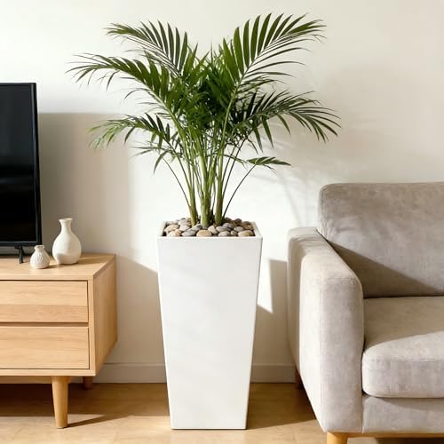 GreenShip 27 Inch Tall Planters Set of 2, White Outdoor Planters - Image 2