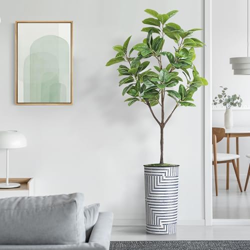 Artificial Tree in Modern Geometric Pattern Planter, Fake Rubber Silk TRE for Indoor and Outdoor Home Decoration - 70" Overall Tall (Plant Pot Plus Tree) - Image 3
