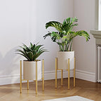 Metal Plant Pot with Adjustable Stand, Mid Century Modern Planter Holder Capacity of 160LB for 8 to 14 Inch, Living Room Garden Bedroom Office Indoor Outdoor Beige & Golden - Image 6