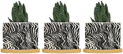 in Beige Ceramic Planters Black White Zebra Print Planters for Outdoor Plants with Drainage Holes and Saucers Pot for Outdoor Garden Home Plant by BRUYU5SE