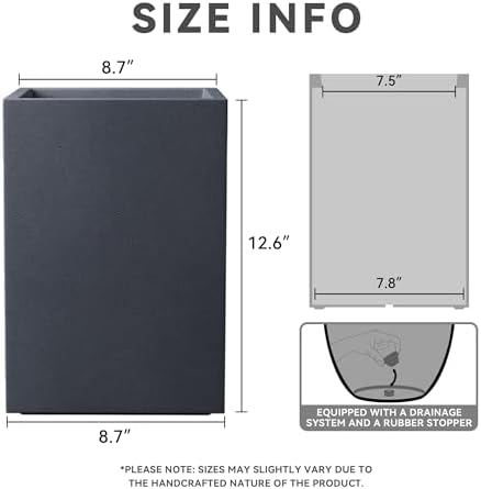Kante Small Tall Square Charcoal Concrete Planter 13" H, Outdoor - Image 2