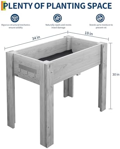 GarveeHome 34×30×18IN Elevated Raised Garden Bed, Ergonomic Fir Planter Box - Image 3