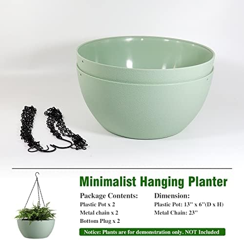 WSMKSZ 13 inch Large Hanging Planters Plant Pots for Outdoor Indoor Plants with Drainage Holes and Chain, 2 Pack Round Hanging Flower Pots for Garden Home Porch Decor, Green - Image 4