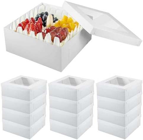 Dispowreath 12 Pcs Half Sheet Cake Box 14 x 14 x 6 Inch Large White Window Rectangle Bakery Cake Box for Pastries, Pie, Cookies, Donuts, Cupcakes Birthday Party Wedding Supplies by Dispowreath