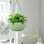 WSMKSZ 13 inch Large Hanging Planters Plant Pots for Outdoor Indoor Plants with Drainage Holes and Chain, 2 Pack Round Hanging Flower Pots for Garden Home Porch Decor, Green - Image 5