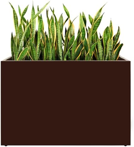 Metal Planter Box, No Installation Galvanized Steel Folding Rectangular Planter with Drainage Holes, 35.5"x 10"x 28" Brown Outdoor Planter for Porch/Patio/Garden by TISUWING
