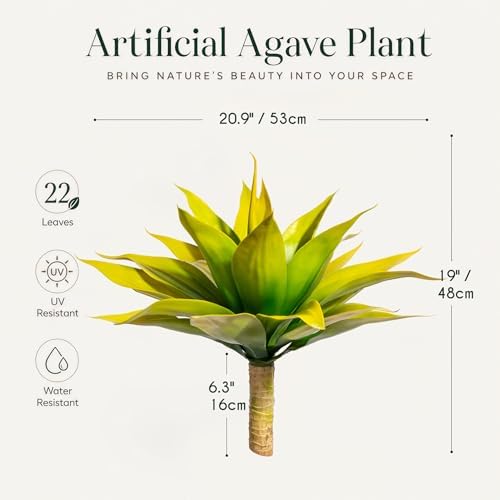 Ttranewsoo 2-Pack 22-Inch Large Artificial Agave Plants, UV Resistant Faux Desert Plants Outdoor and Realistic Greenery for Planters, Porch, Patio, Garden, Entryway and Indoor Decor, Yellow - Image 2