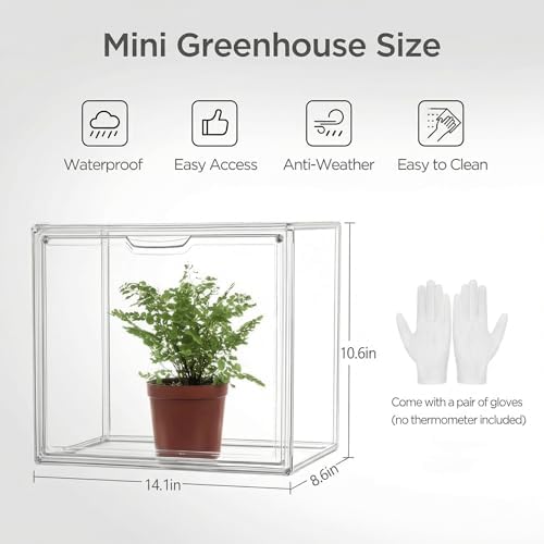 HBlife Mini Greenhouse for Indoor, Clear Stackable Green House with Magnetic Waterproof Door for Small Plants Nursery Germination and Display, Tabletop Portable Greenhouse, 14.1x8.6x10.6 Inch (2 Pack) - Image 2