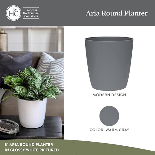 The HC Companies Aria Round Self-Watering Pot - Lightweight Plastic Planter for Herbs & More - Durable Plant Pots for Indoor Plants & Outdoor Plants (10" Warm Gray, Pack of 1) - Image 2