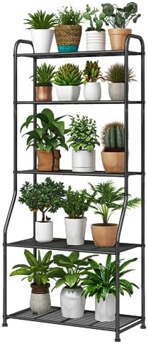 Simple Trending Plant Stand 5-Tier Plant Shelf for Indoor Outdoor, Waterproof Metal Tall Plant Stand for Living Room Bathroom Balcony Garden, Black by SimpleTrending