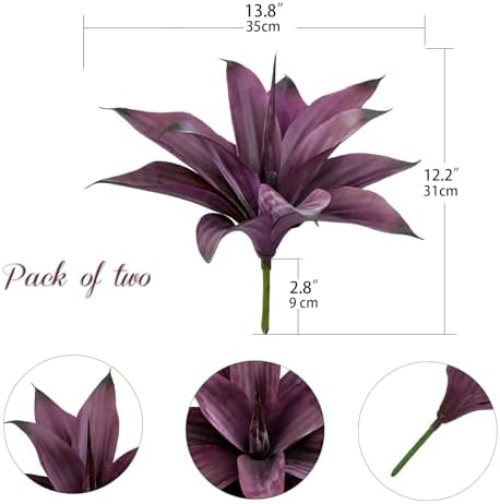 Ttranewsoo Fake Plants Artificial Agave Plants Indoor, UV Resistant Fake Agave Planters Outdoor Decorating Artificial Plants for Outdoors Decor Agave 2 Pack Spring Decorations for Home, 12.6' Purple - Image 2
