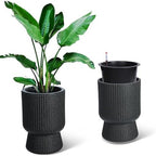 Takywep 14.2" Tall Planters Set of 2 – Self Watering Plant Pots with Drainage & Water Level Indicator, Indoor Planters for Living Room, Home Office, Patio, Porch-Black - Image 2