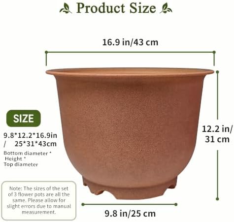 17 Inch Wide Mouth Planter Urns, Classic Terracotta, Set of 3, Plastic - Image 3
