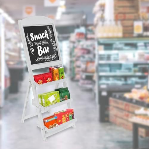 MyGift Vintage White Wood Chalkboard Easel with 3 Tier Display Shelves - Image 5