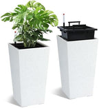 Self-Watering Tall Planters Set of 2, 22.5 Inch Large Indoor Outdoor Flower Pots with Water Level Monitor & Drainage, Modern High Front Porch Planters for Patio Home Decor, White by Unknown