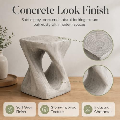 IRONORA Concrete Look Twisted Hollow Pedestal Side Table, Hourglass Sculpture Accent End Table, Weather Resistant Decor Plant Stand for Living Room Covered Patio Wabi Sabi Industrial Decor - Image 4