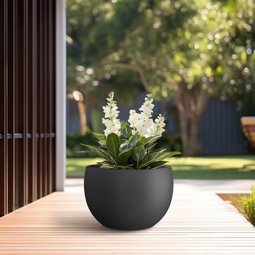 Kante Small Round Bowl Black Concrete Planter 11.8" Dia, Outdoor - Image 3
