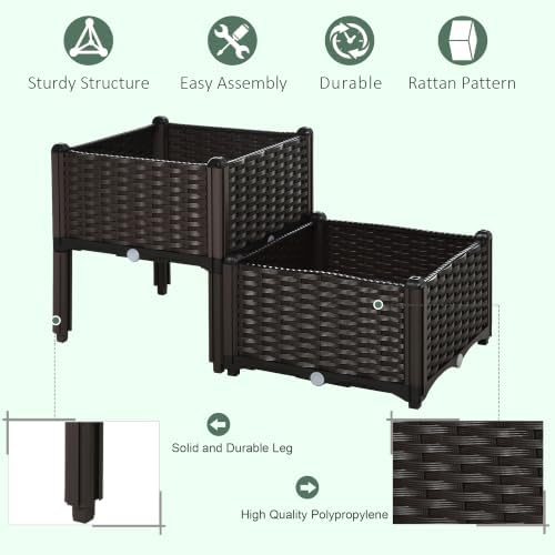 Outsunny 2 Piece Raised Garden Bed with Legs Planter Box Raised Bed, Brown - Image 6