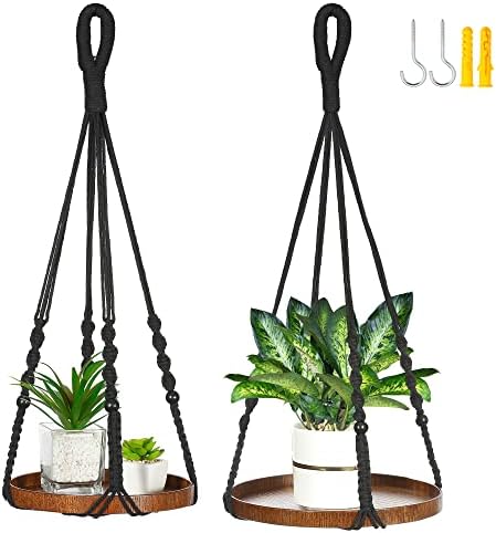 2 Pack Macrame Plant Hanger, Hanging Plant Shelf (12" + 10") by Shineloha