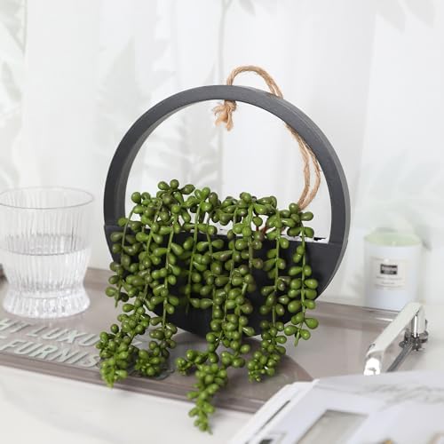 Floweroyal 2pcs Artificial Succulents Hanging Plants 20.1'' Fake String of Pearls in Pot with 9.4'' Lanyard for Indoor Outdoor Wall Decor (Black) - Image 7