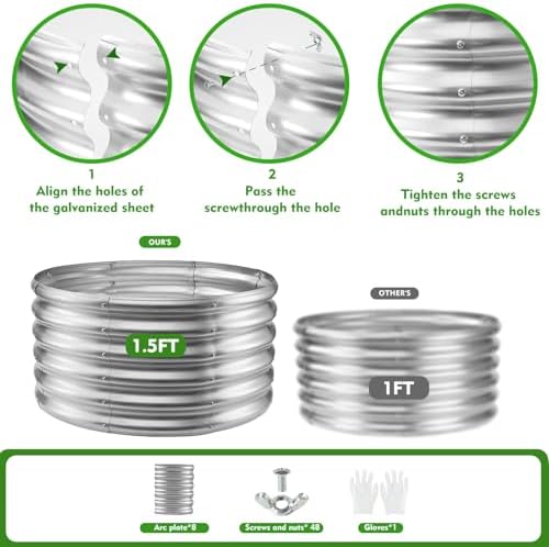 YSEJOMP 17" Tall 32" Diameter Round Raised Garden Bed Kits Outdoor Silver - Image 2