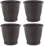 Suncast Sonora 4 Pack 22 Inch Plastic Wicker Indoor or Outdoor Decorative Garden Flower Planter for Entryways, Porch, and Backyard Patios, Dark Brown by Suncast