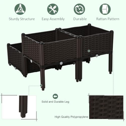 Outsunny 4 Piece Raised Garden Bed with Legs Planter Box Raised Bed, Brown - Image 6