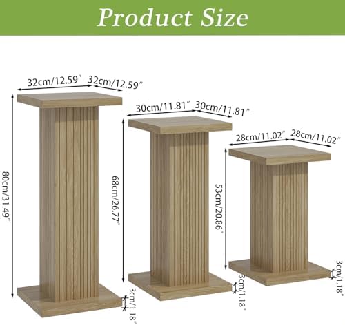 Fsbecl 3Pcs Oak Fluted Square Wooden Plant Pedestal Display Stands - Image 2
