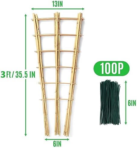 SWANGSA 6 Pack 3Ft Bamboo Trellis for Climbing Plants,35.5 Inch Fan-Shaped Bamboo Plant Trellis with 100pcs Twist Ties for Outdoor and Indoor Potted Plants Garden Stakes - Image 2
