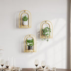 3 Pack Wall Plant Stands, Indoor Plant Holders Apartment, Gold - Image 2