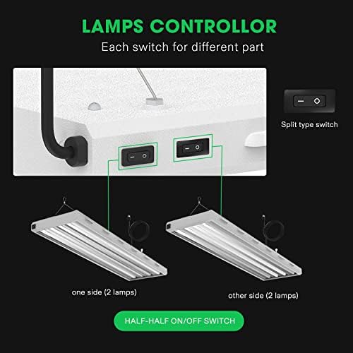VIVOSUN T5 Grow Lights, 5000 Lumens per 4ft., 216W (4 X 54W), 6500K HO Fluorescent Tubes, with High-Output T5 Light Fixture Bulbs for Indoor Plants, 8ft Power Cord, 2 Hanging Cables, 2 On/Off Control - Image 3