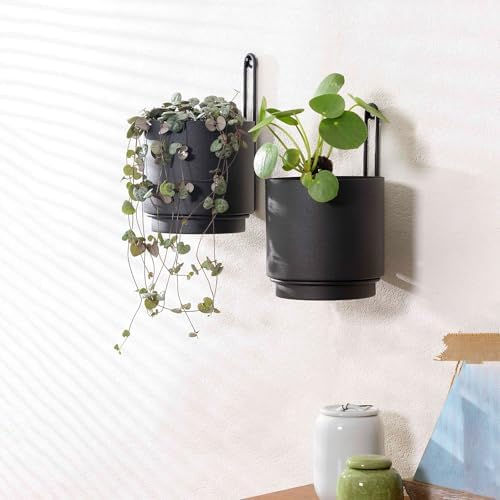 2 Pcs Wall Mounted Hanging Planter Vase for Indoor and Outdoor Plants Modern Metal Wall and Ceiling Planter Minimalist Flower Pot (Black, 5.91 inch) - Image 4