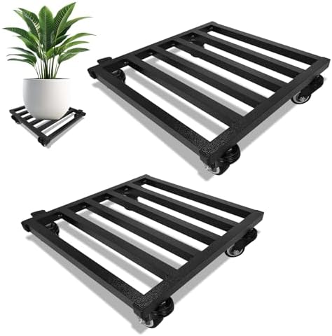 Plant Caddy with Wheels 12'' 2 Pack Metal Rolling Plant Stand Plant Dolly with Lockable Casters Aluminium Heavy Duty Pot Mover Rollers Indoor Outdoor Planter Trolley Holds up 440 Lbs Planter Black by Fsehyue