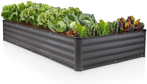 Plant & Plot Galvanized Raised Garden Beds Outdoor // 8×4×1 ft Planter Raised Beds for Gardening, Vegetables, Flowers // Large Metal Garden Box // Patented Tool-Free Design (Dark Gray) by PlantPlot