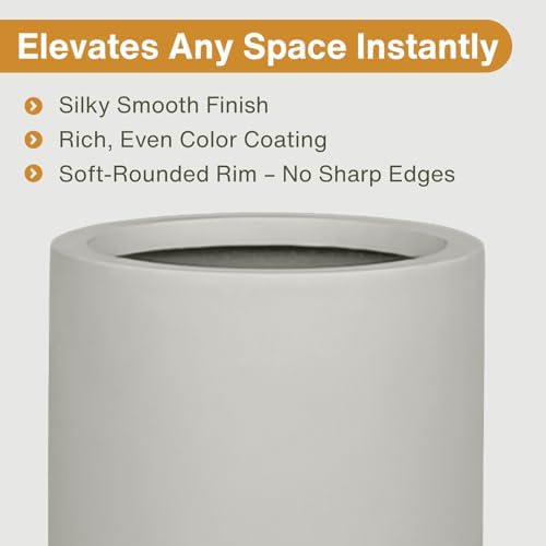KUTE NEST 19.5" H x 9.8" D Premium Tubo Fiberstone Planter - Light French Gray - Image 3