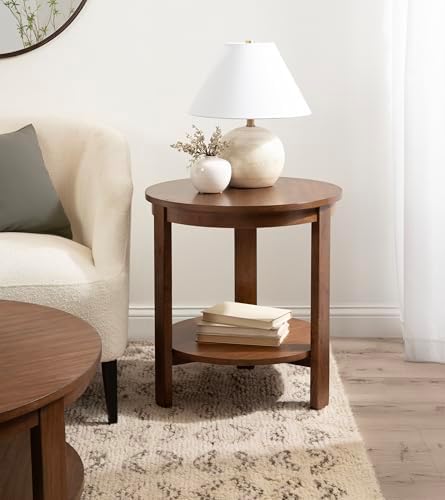 Kate and Laurel Foxford Tiered Round Side Table; 22 x 22 x 24; Walnut Brown; Transitional Two-Tier Circle Nightstand Table with Storage and Resilient Wood Construction for Bedroom Decor - Image 2