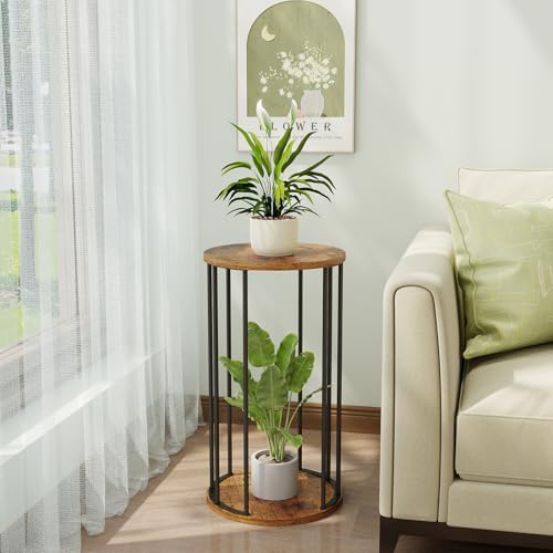 Plant Stand Indoor,small plant stool,Flower Pot Corner stand holder,Mid Century Heavy Duty Metal Tall Home Decor,Modern Round End Table,Small Rustic Display Stand for Living Room,Bedroom(Brown,21In) - Image 3