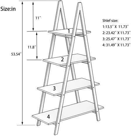 4-Tier Ladder Bookcase with Solid Bamboo Frame A Shape Multifunctional Display Shelf Ladder Shelf freestanding for Home Office，White/Wood (A-Frame Shelf) - Image 2