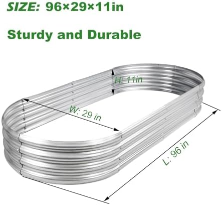 Rakukiri Raised Garden Bed GRS Certified Galvanized Planter Box Outdoor, 8ft Oval Rot-Resistant Metal Garden Bed Planter, Recycled Material Planter for Vegetables Flowers Herbs (Silver) - Image 3