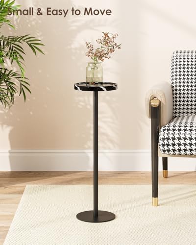 Round Drink Table, Small Pedestal Side Table, Black Marble - Image 6