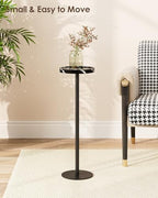 Round Drink Table, Small Pedestal Side Table, Black Marble - Image 6