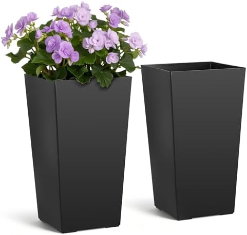 VEVOR Set of 2 Tall Planters for Outdoor Plants 22 inch, Black Tall Planter for Indoor Plants, Modern Planters for Front Porch Patio Balcony, Plant Container Flower Pots by VEVOR