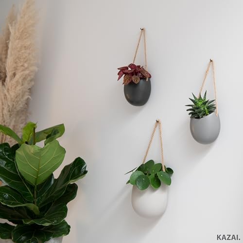 Kazai. Wall Planters -Ellie- | Hanging Ceramic Plant Pots 3 Pieces | Wall Decoration for Indoors, Balcony and Garden | Graphite (Matte) - Image 7
