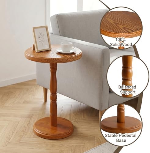 LAPTAIN JOLLYMER Round Drink Table Solid Wood Small Side Table - Image 5