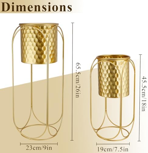 TRIROCKS Set of 2 Planters with Stand Large Gold Planter for Indoor Plants 26 &18" H Morden Plant Pot for Living Room Corner Kitchen Office Garden Balcony Patio Decor(Gold) - Image 3
